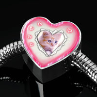 Cute Kitten Print Heart Charm Steel Bracelet-Free Shipping - Deruj.com