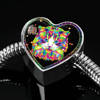 Colorful Cat Print Heart Charm Steel Bracelet-Free Shipping - Deruj.com