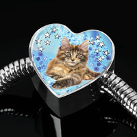 Maine Coon Cat Print Heart Charm Steel Bracelet-Free Shipping - Deruj.com