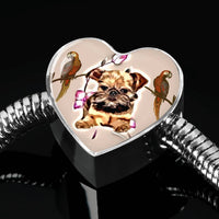 Brussels Griffon Dog Print Heart Charm Steel Bracelet-Free Shipping - Deruj.com