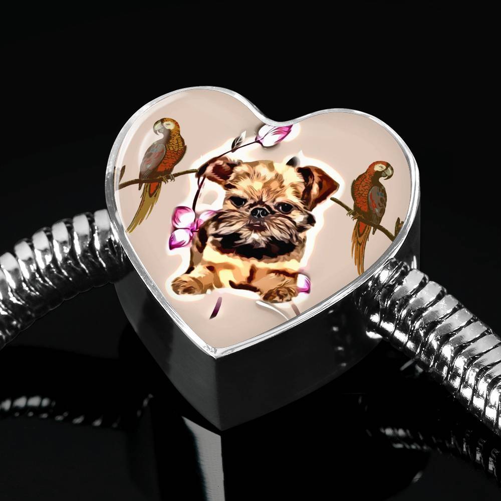 Brussels Griffon Dog Print Heart Charm Steel Bracelet-Free Shipping - Deruj.com