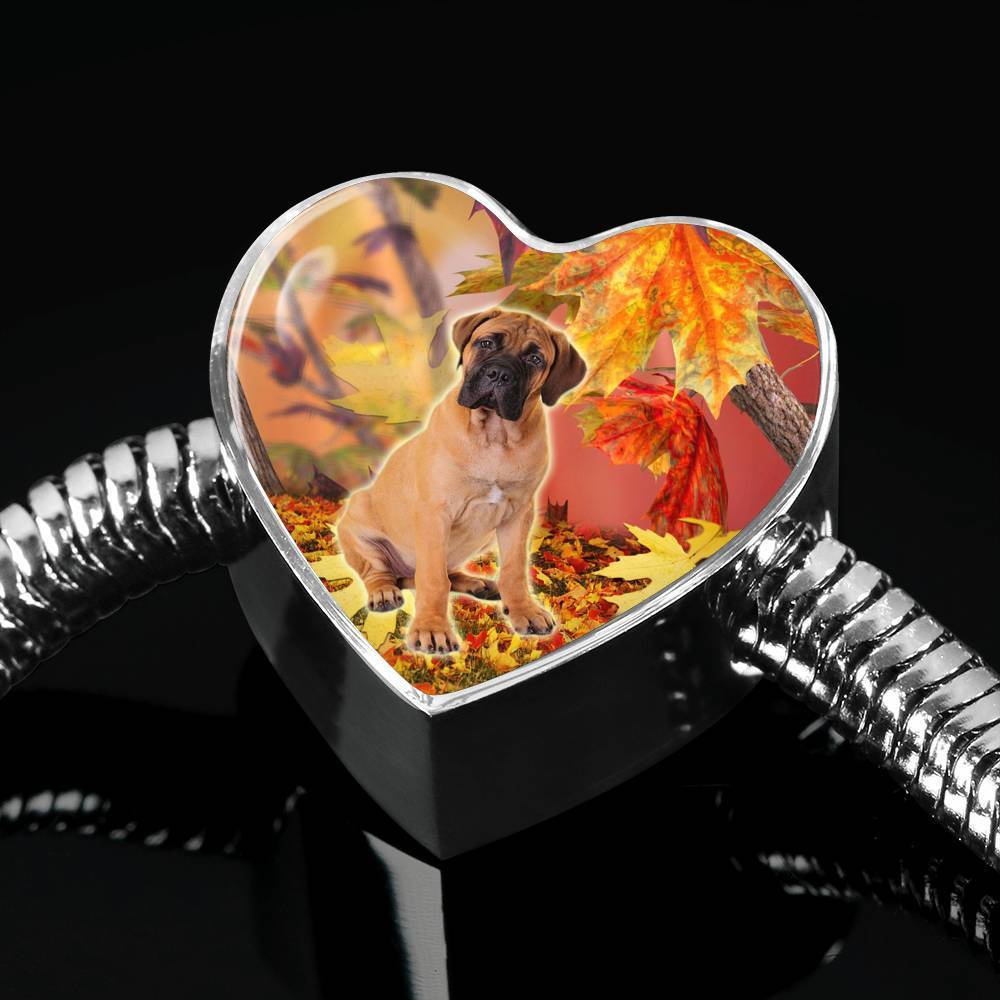 Bullmastiff Print Heart Charm Steel Bracelet-Free Shipping - Deruj.com