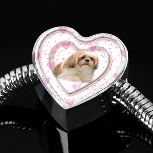 Shih Tzu Dog Print Heart Charm Steel Bracelet-Free Shipping - Deruj.com