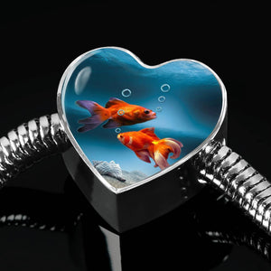 Fantail Fish Print Heart Charm Steel Bracelet-Free Shipping - Deruj.com