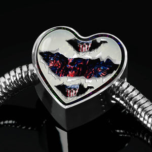 American Flag Skull Print Heart Charm Steel Bracelet-Free Shipping - Deruj.com
