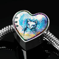 Cat Watercolor Art Print Heart Charm Steel Bracelet-Free Shipping - Deruj.com