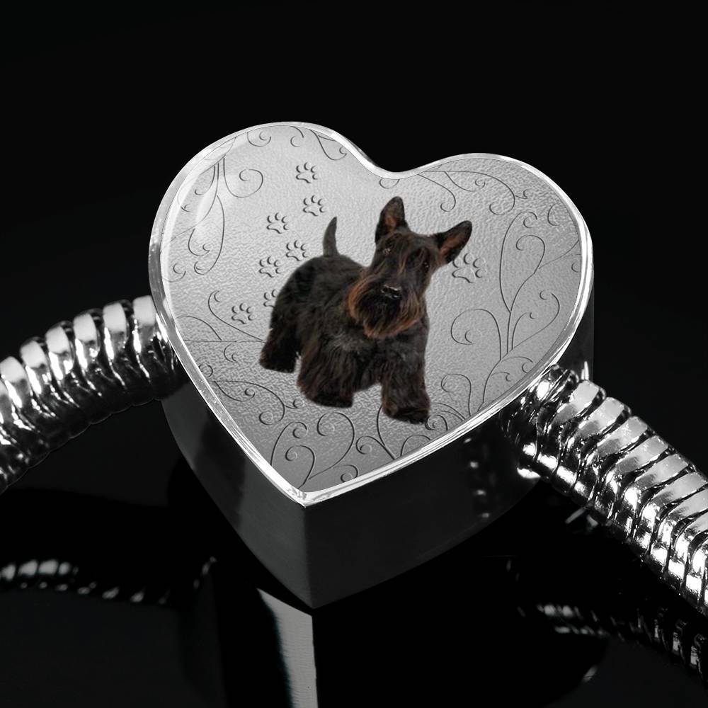 Scottish Terrier Print Heart Charm Steel Bracelet-Free Shipping - Deruj.com