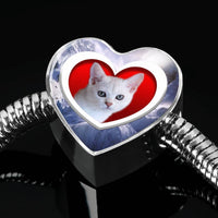 Burmilla Cat Print Heart Charm Steel Bracelet-Free Shipping - Deruj.com