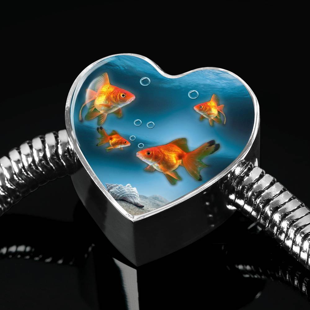 Common Goldfish Print Heart Charm Steel Bracelet-Free Shipping - Deruj.com
