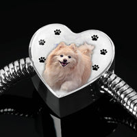 Cute Pomeranian Print Heart Charm Steel Bracelet-Free Shipping - Deruj.com