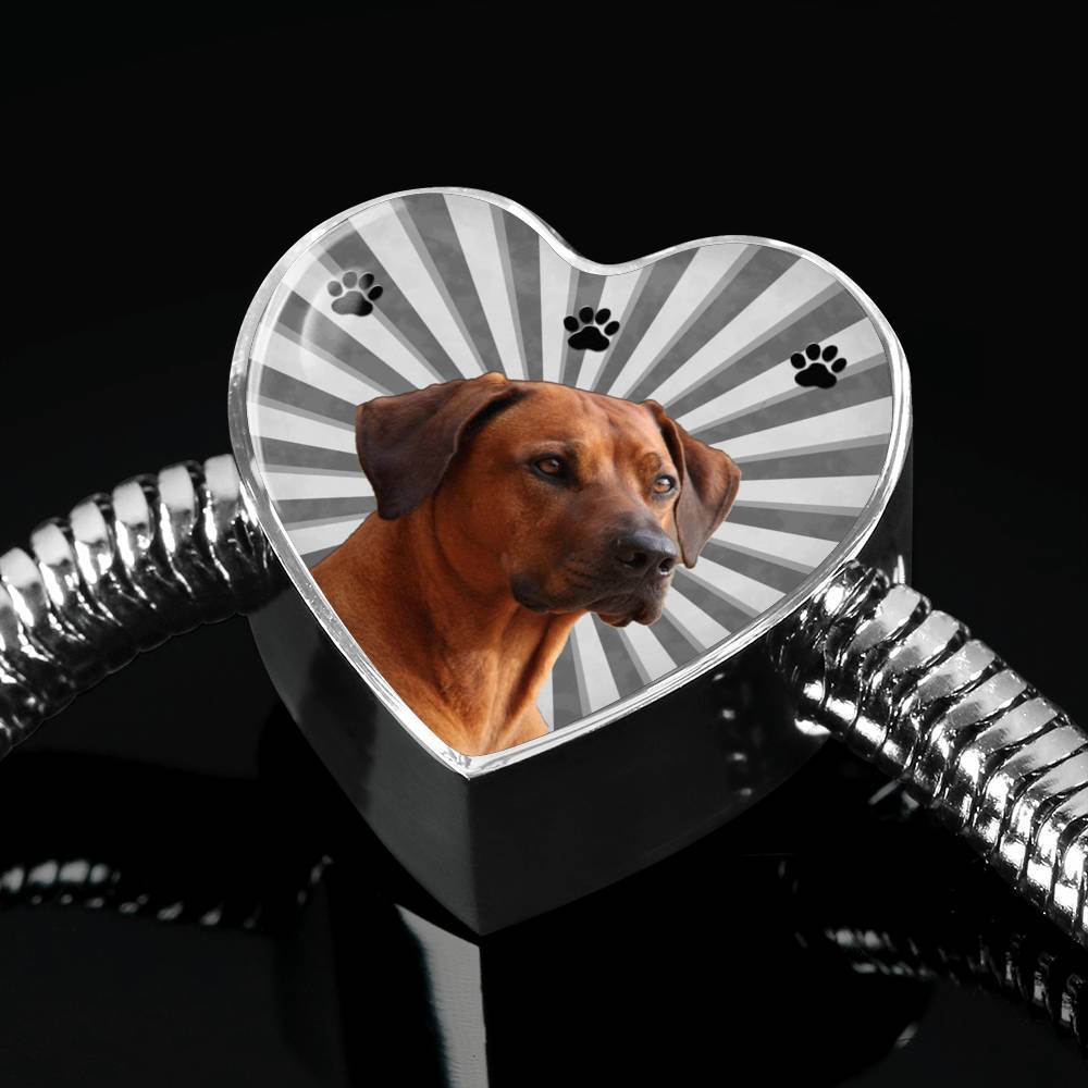 Rhodesian Ridgeback Print Heart Charm Steel Bracelet-Free Shipping - Deruj.com