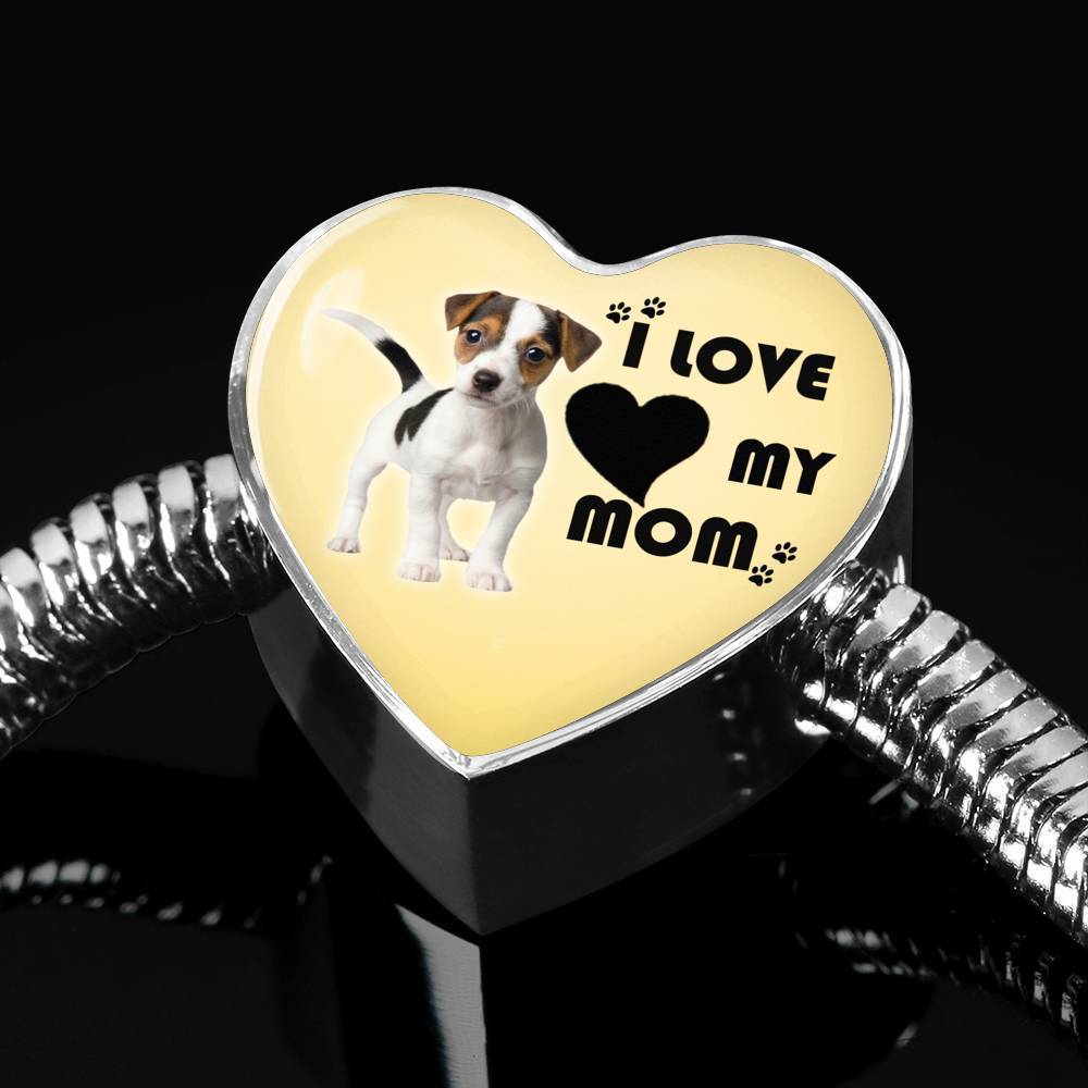 Jack Russell Terrier Print Heart Charm Steel Bracelet-Free Shipping - Deruj.com