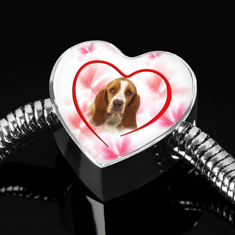 Basset Hound Print Heart Charm Bracelet -Free Shipping