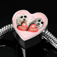 Old English Sheepdog Dog Print Heart Charm Steel Bracelet-Free Shipping - Deruj.com