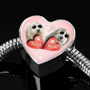 Old English Sheepdog Dog Print Heart Charm Steel Bracelet-Free Shipping - Deruj.com
