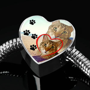 Pixie Bob Cat Print Heart Charm Steel Bracelet-Free Shipping - Deruj.com