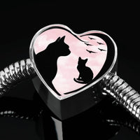Cat Vector Art Print Heart Charm Steel Bracelet-Free Shipping - Deruj.com