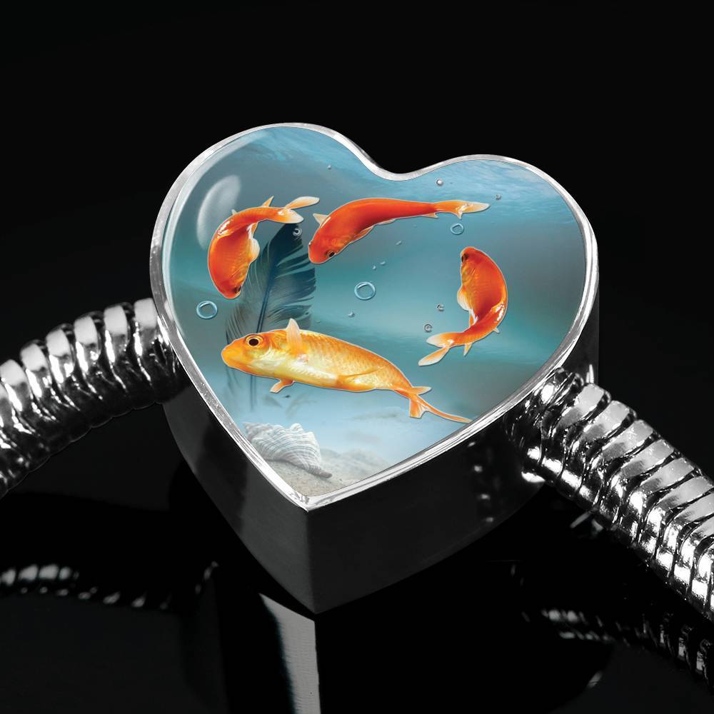 Goldfish Print Heart Charm Steel Bracelet-Free Shipping - Deruj.com