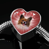 Papillon Dog Print Heart Charm Steel Bracelet-Free Shipping - Deruj.com