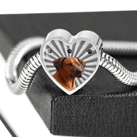 Rhodesian Ridgeback Print Heart Charm Steel Bracelet-Free Shipping - Deruj.com