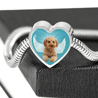Cavapoo Dog Print Heart Charm Steel Bracelet-Free Shipping - Deruj.com