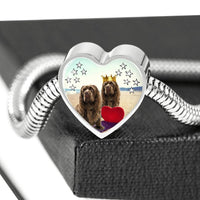 Sussex Spaniel Print Heart Charm Steel Bracelet-Free Shipping - Deruj.com