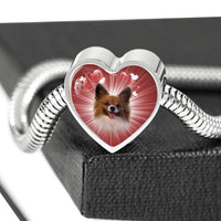 Papillon Dog Print Heart Charm Steel Bracelet-Free Shipping - Deruj.com
