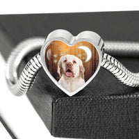 Clumber Spaniel Print Heart Charm Steel Bracelet-Free Shipping - Deruj.com