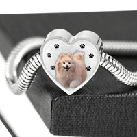 Cute Pomeranian Print Heart Charm Steel Bracelet-Free Shipping - Deruj.com