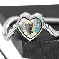 Lovely Korat Print Heart Charm Steel Bracelet-Free Shipping - Deruj.com