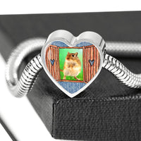 Golden Hamster Art Print Heart Charm Steel Bracelet-Free Shipping - Deruj.com