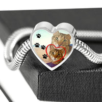 Pixie Bob Cat Print Heart Charm Steel Bracelet-Free Shipping - Deruj.com