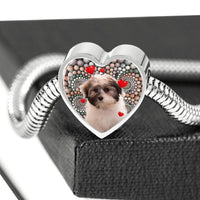 Cute Havanese Dog Print Heart Charm Steel Bracelet-Free Shipping - Deruj.com