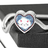 Cute Cat In Denim Print Heart Charm Steel Bracelet-Free Shipping - Deruj.com