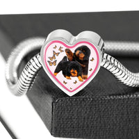 Tibetan Mastiff Dog Print Heart Charm Steel Bracelet-Free Shipping - Deruj.com