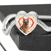 German Shepherd Print Heart Charm Steel Bracelet-Free Shipping - Deruj.com