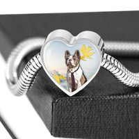 Cute Boston Terrier Print Heart Charm Steel Bracelet-Free Shipping - Deruj.com