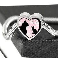 Cat Vector Art Print Heart Charm Steel Bracelet-Free Shipping - Deruj.com