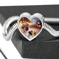 English Mastiff Print Heart Charm Steel Bracelet-Free Shipping - Deruj.com