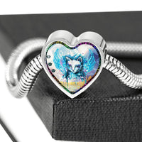 Cat Watercolor Art Print Heart Charm Steel Bracelet-Free Shipping - Deruj.com