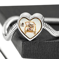 Lovely Bengal Cat Print Heart Charm Steel Bracelet-Free Shipping - Deruj.com