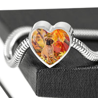 Bullmastiff Print Heart Charm Steel Bracelet-Free Shipping - Deruj.com