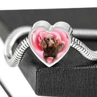 Boykin Spaniel Print Heart Charm Steel Bracelet-Free Shipping - Deruj.com