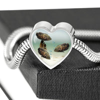 Oscar Fish Print Heart Charm Steel Bracelet-Free Shipping - Deruj.com
