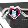 Cute White Kitten Cat Print Heart Charm Steel Bracelet-Free Shipping - Deruj.com