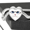 Cute Cat With Glasses Print Heart Charm Steel Bracelet-Free Shipping - Deruj.com