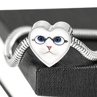 Cute Cat With Glasses Print Heart Charm Steel Bracelet-Free Shipping - Deruj.com