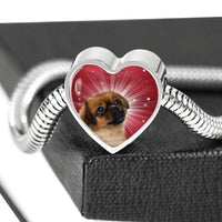 Tibetan Spaniel Dog Print Heart Charm Steel Bracelet-Free Shipping - Deruj.com