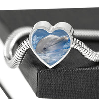Cute Dolphin Print Heart Charm Steel Bracelet-Free Shipping - Deruj.com