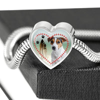 Jack Russell Terrier Print Heart Charm Steel Bracelet-Free Shipping - Deruj.com